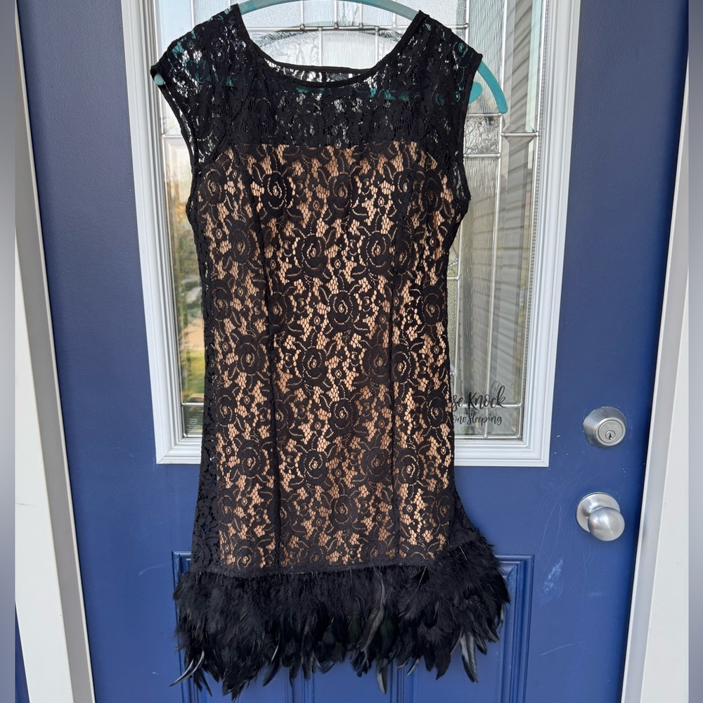 Express Black and Gold Lace Dress